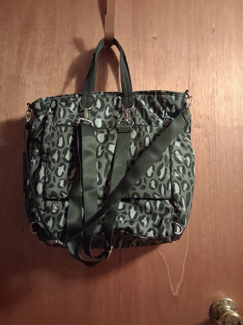 BODHI Grey And Black Leopard-Print Baby Tote